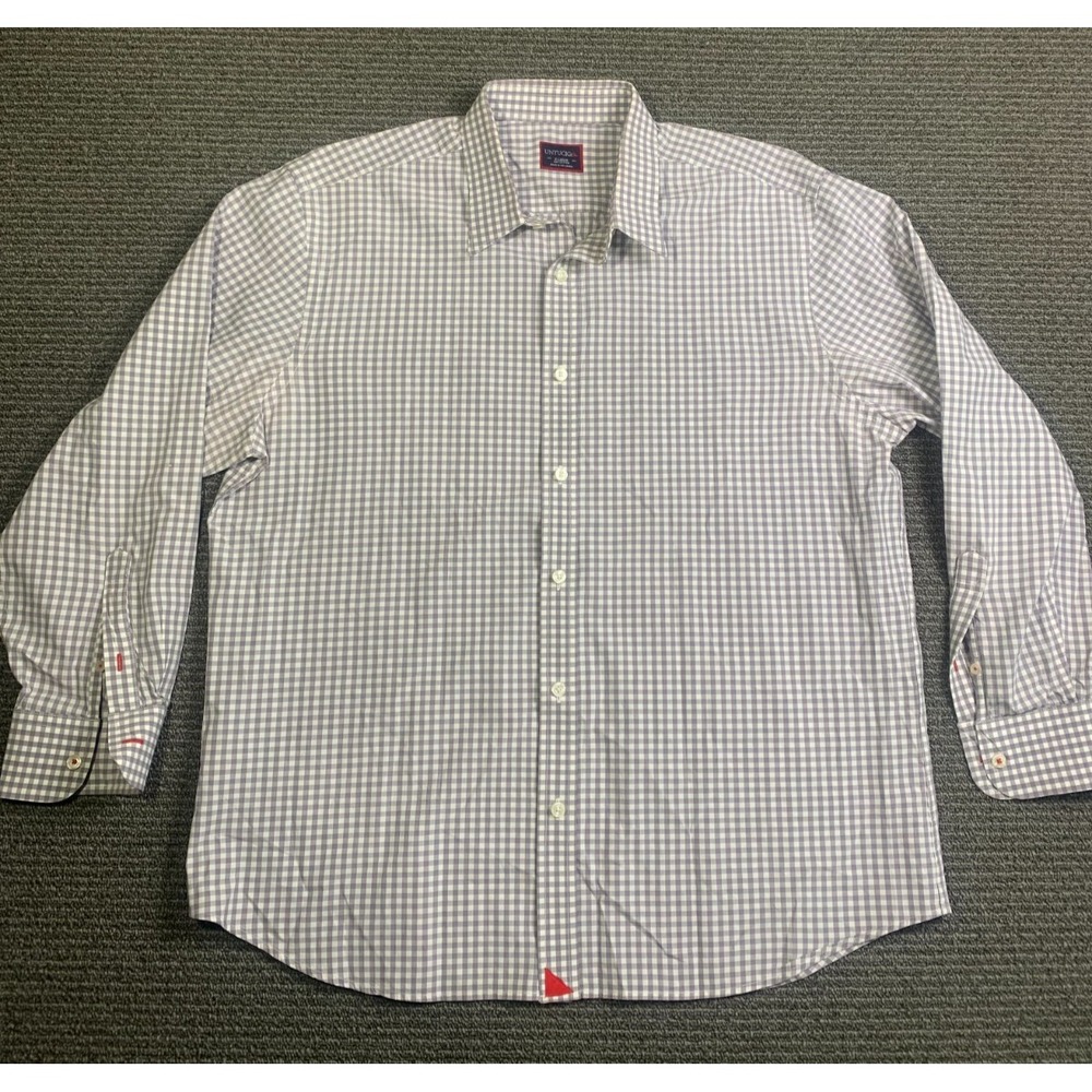 UNTUCKit Shirt Mens XLarge Gray White Plaid Long Sleeve Button Up Slim Fit